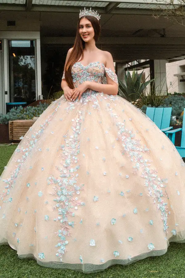 Off Shoulder Corset Ball Gown - Dresses