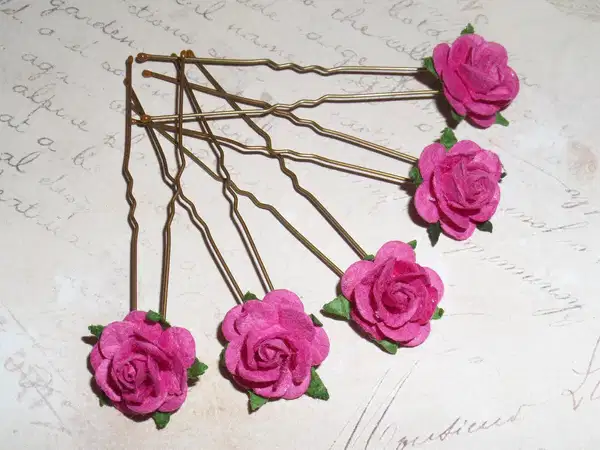 Fuchsia Pink Flower Hair Pins - Headpieces