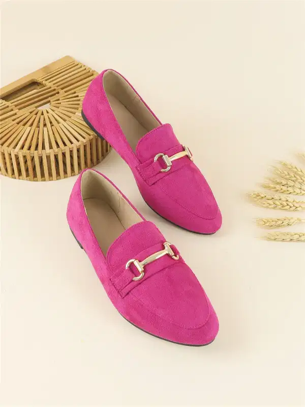 Hot Pink Suede Loafers - Shoes