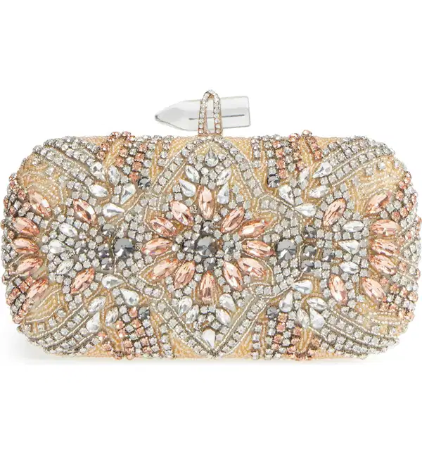 Gold Crystal Embeliished Minaudiere - Purses