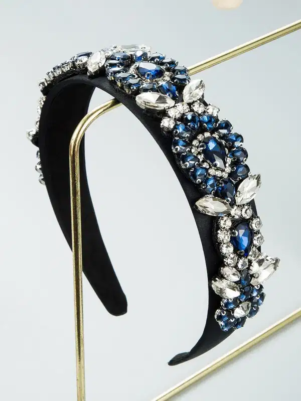 Elegant Blue Rhinestone Beaded Headband - Headpieces
