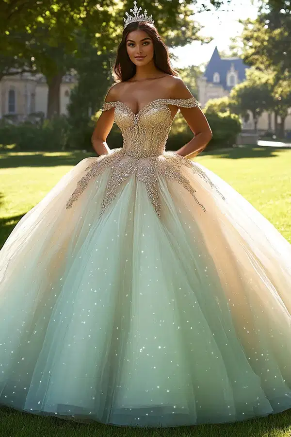 Sparkly Green Ball Gown - Dresses