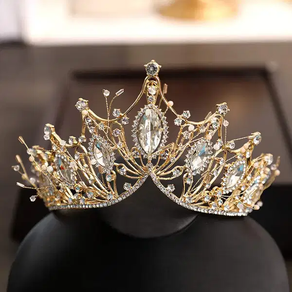 Handmade Gold Rhinestone Crown - Headpieces