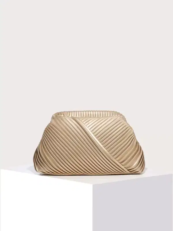 Gold Metallic Ruched Clutch - Purses