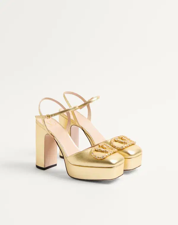 Valentino Garavani Gold Leather Heeled Pumps - Shoes