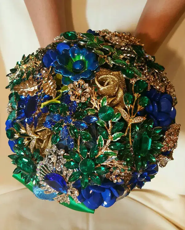 Cobalt Blue Gold Brooch Bouquet - Ramos