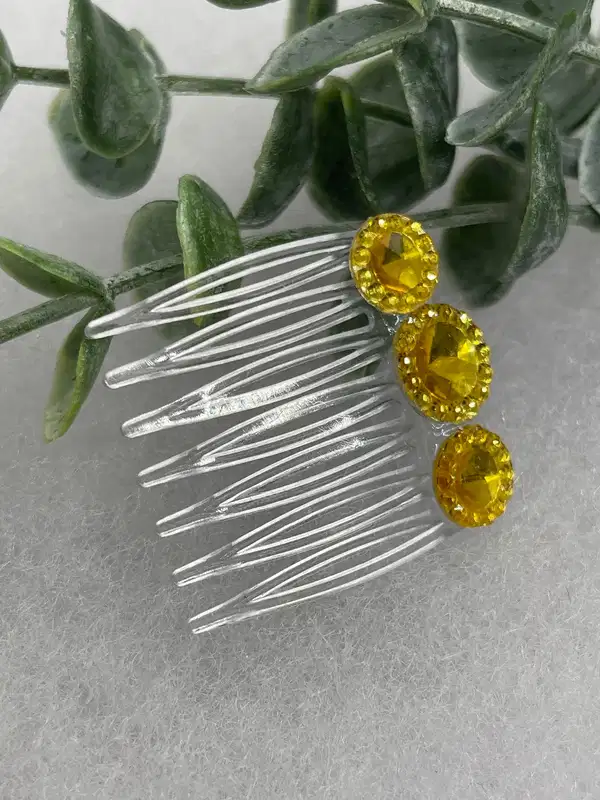 Golden Yellow Rhinestone Hair Comb - Headpieces