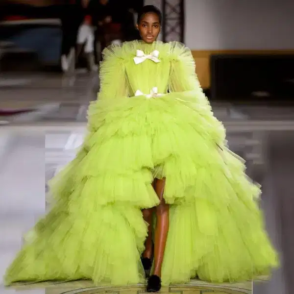 Green Tiered Tulle Gown - Dresses