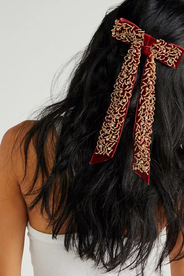Red Velvet Embroidered Hairclip - Headpieces