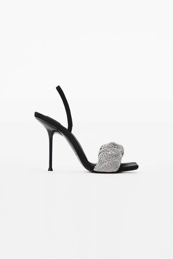 Julie Crystal Black and Silver Scrunchie Sandals - Shoes