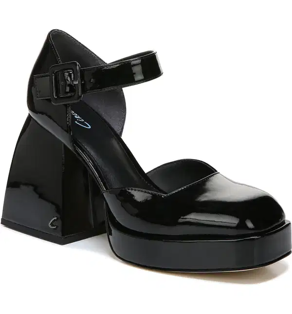 Black Vinyl Platform Pumps - Shoes