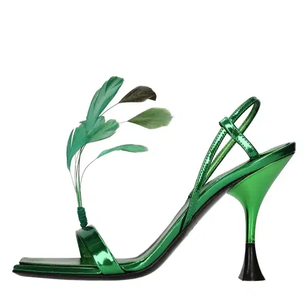 Green Metallic Feathered Stiletto Pumps - Shoes