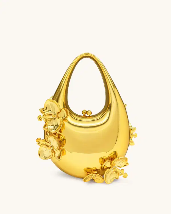 Lydia Floral Embellished Handbag  in Yellow Gold - Purses