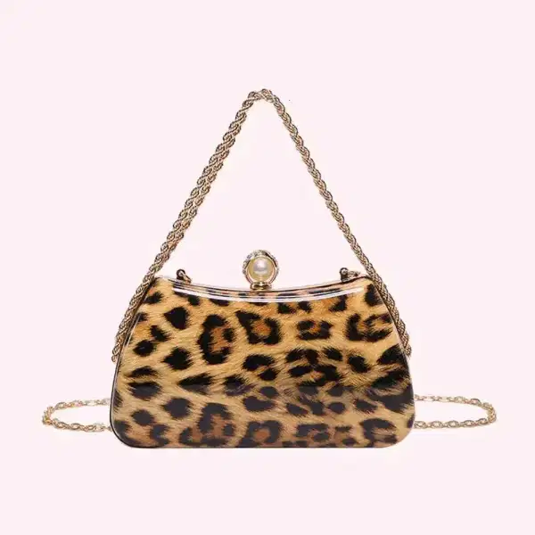 Leopard Clutch with Pearl Clasp - Purses
