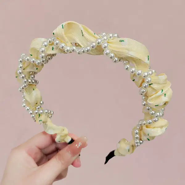 Light Yellow Flower Pearl Hairband - Headpieces