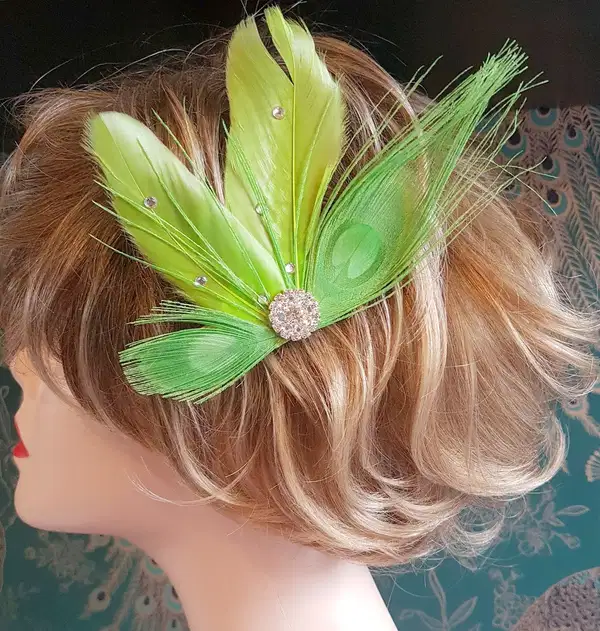 Lime Green Feather Hair Clip - Headpieces