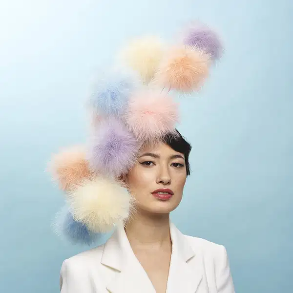 Pastel Joy Feather Pom Pom Hat - Headpieces