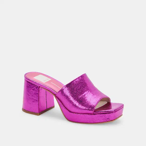 Metallic Pink Platform Mules - Shoes