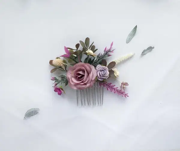 Mauve Purple Flower Hair Comb - Headpieces
