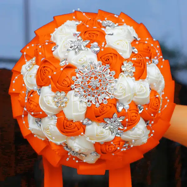 Handmade Orange Satin Rose Bouquet - Ramos