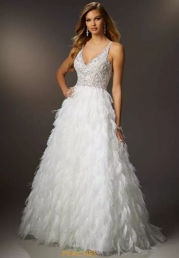 Morilee White Damas Feather Dress - Dresses