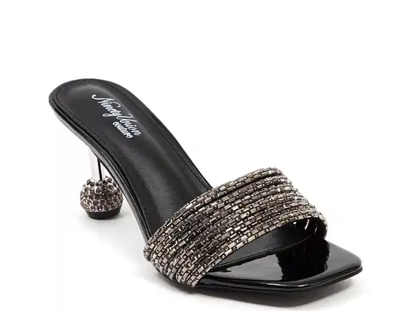 Sassy Crystal Slide Sandal In Black - Shoes
