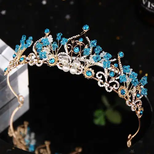 Ocean Blue and Gold Crystal Tiara - Headpieces