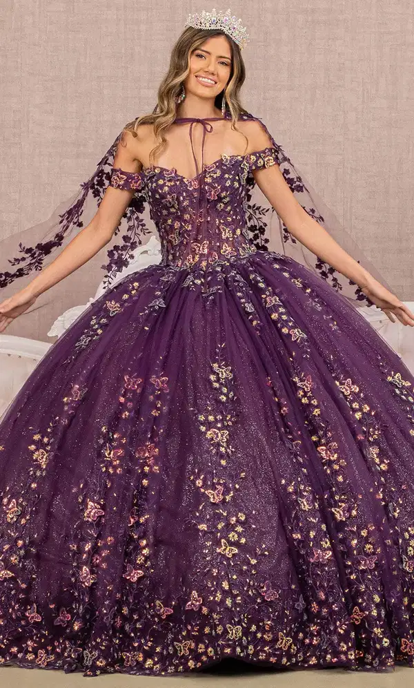 Off Shoulder Cape Ball Gown - Quinceañera Dresses