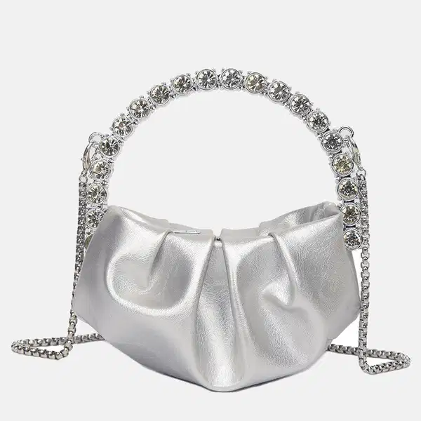 Rhinestone Handle Slouchy Mini Clutch - Purses