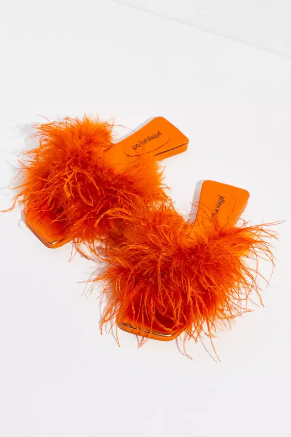Orange Feathered Sandals - Shoes