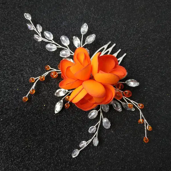 Orange Crystal Hair Comb - Headpieces