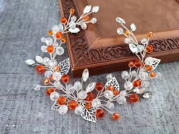 Orange Crystal Hair Vine - Headpieces