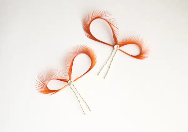 Orange Feather Hair Pins - Headpieces