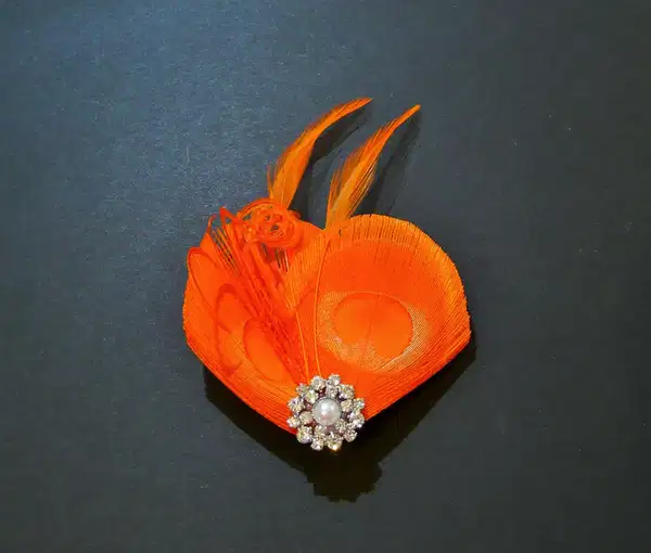 Orange Peacock Feather Hair Clip - Headpieces