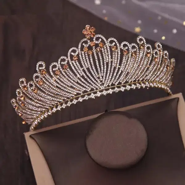 Peach Rhinestone Tiara Crown - Headpieces
