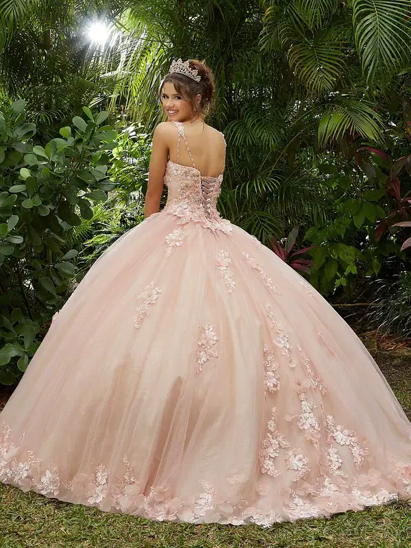 Pink Peach Floral Embroidered Gown - Dresses