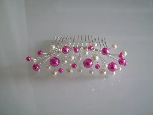 Pink and White Pearl Hair Comb - Headpieces