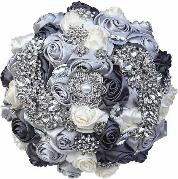Gray Rhinestone Artificial Rose Bouquet - Ramos