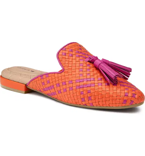 Orange Woven Flat Mules - Shoes