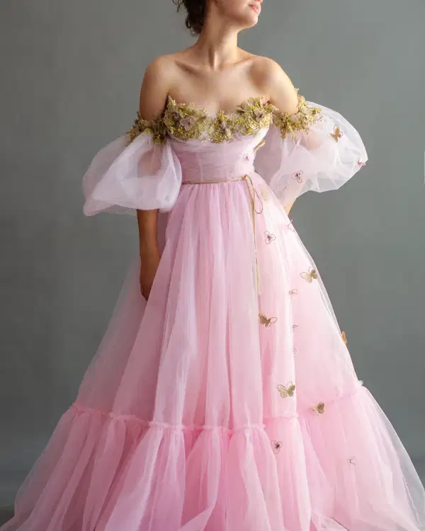 Pink Butterfly Gown - Dresses