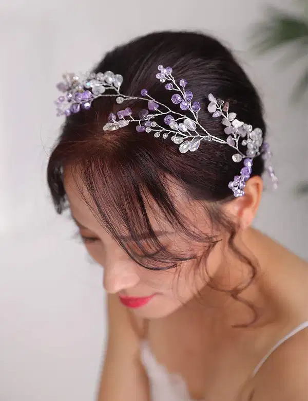 Purple Natural Stone Hair Vine - Headpieces