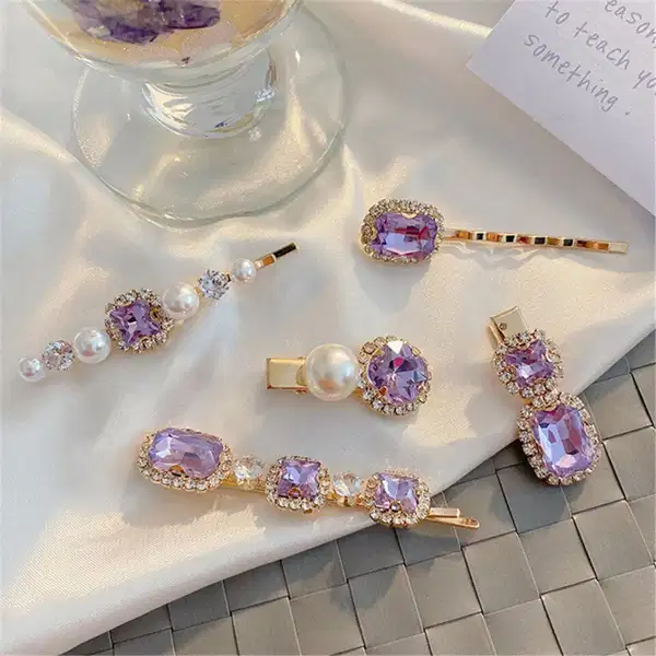 Purple Rhinestone Hair Pin Set - Headpieces