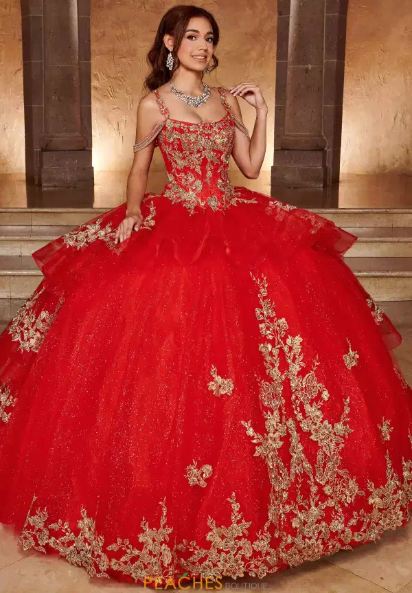 Red Gold La Reina Gown by Rachel Allan - Dresses
