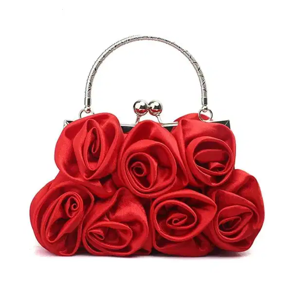 Rose Satin Evening Handbag - Purses