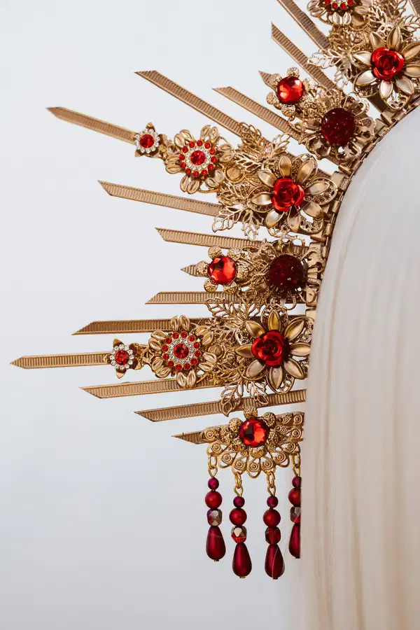 Red Crystal Beaded Halo Party Crown - Headpieces