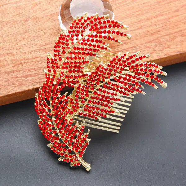 Red Rhinestone Leaf Gold Comb - Headpieces