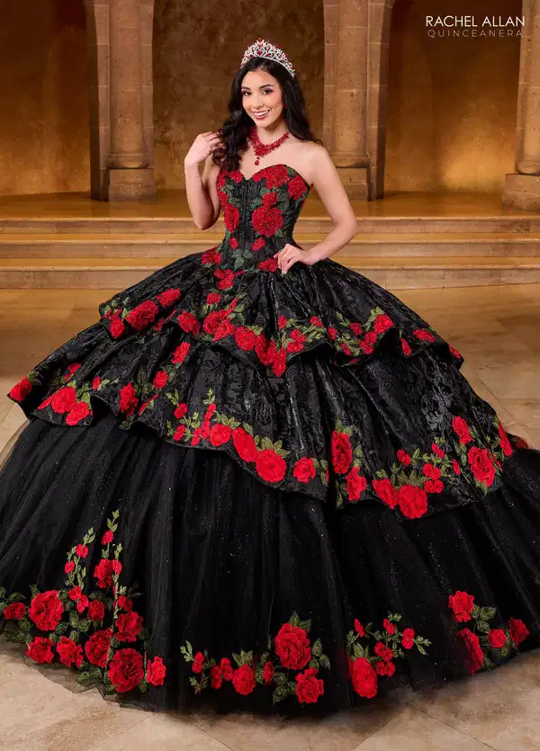Black Floral Strapless Charro Dress - Dresses
