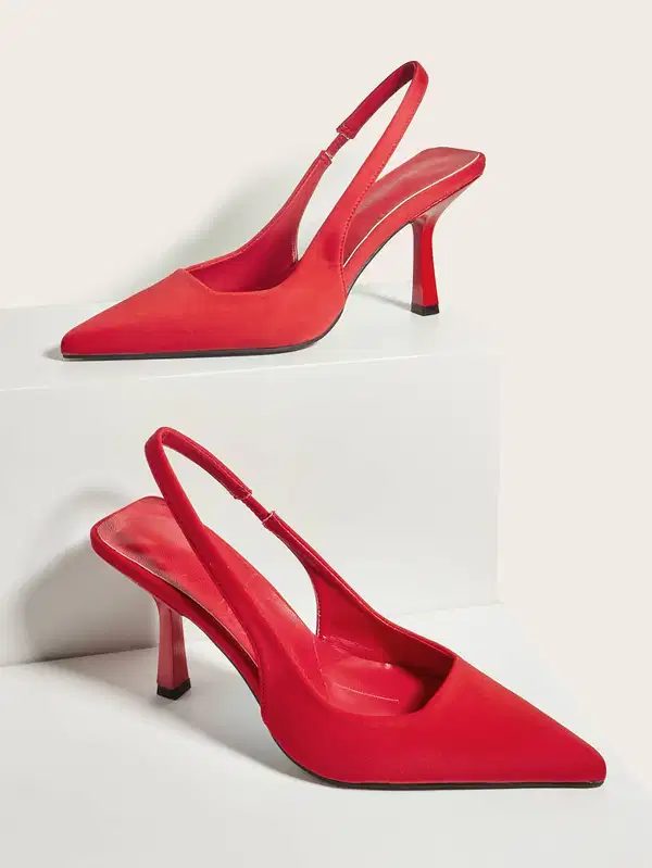 Red Suede Stiletto Slingback Pumps - Shoes