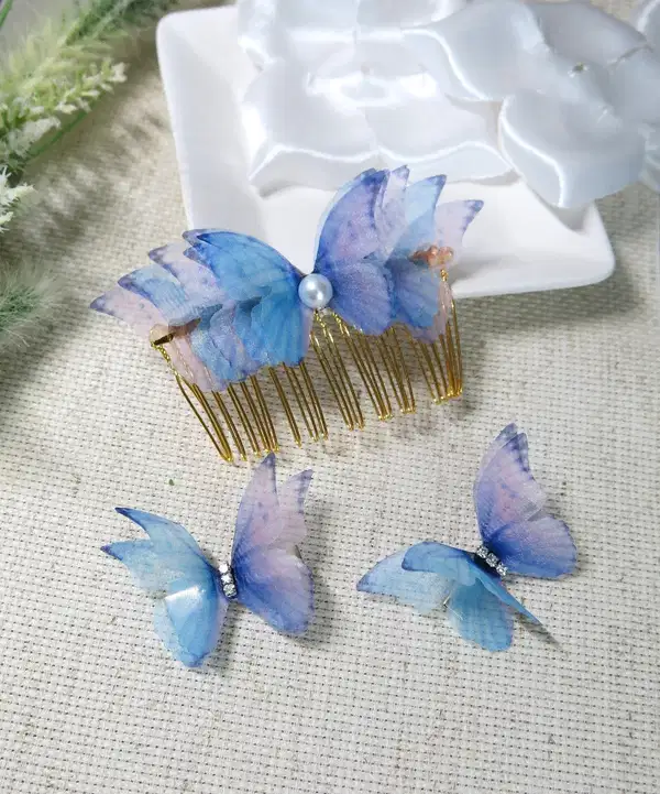 Blue Rhinestone Butterfly Hair Clips - Headpieces