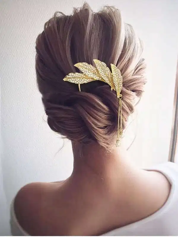 Elegant Leaf Gold Rhinestone Hair Pin - Headpieces